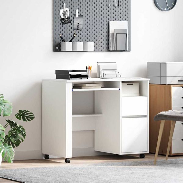 vidaXL Tisch mit Rädern mit Regal Weiß 91 x 50 x 77 cm Holzwerkstoff 869530