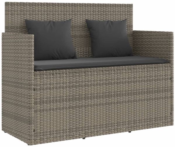 Gartenbank, Sitzbank mit Kissen Grau Poly Rattan
