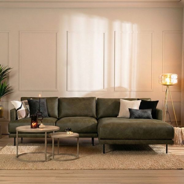 Bronx71 Ecksofa Denver Leder olivgrün rechts