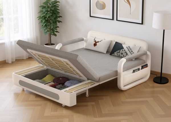 oleyluckidea Schlafsofa Ausziehbares,schlafcouch mit Stauraum und Latexmatratze,sofabett Weiß, Zum Bett umwandelbar