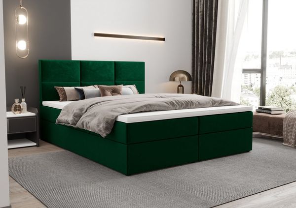 B&B Home 'Mallorca' Boxspringbett mit Bettkasten, Samt, Grün, 160x200 cm