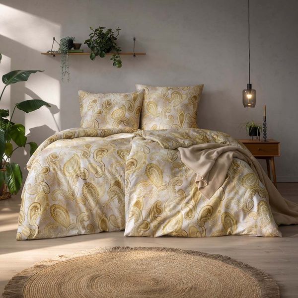 Estella Bio Mako Satin Bettwäsche 155x220 Ticiana altgold sand Paisley 3431-730