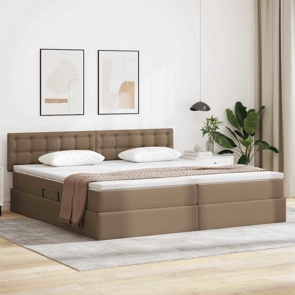 vidaXL Bett mit Stauraum und LED Hellgrau 200 x 200 cm Kunstleder 3371048