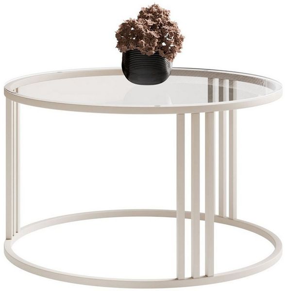 Lookway Couchtisch LORI GLASS, runder Couchtisch mit kaschmirfarbenem Gestell (1x Tisch), Durchmesser: ⌀70 cm