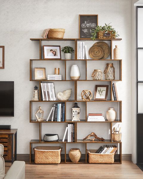 Vasagle 2-tlg, Bücherregal, mit 6 Ebenen, freistehend, modern, Holzspanplatte, Vintagebraun, 70 x 24 x 190,5 cm