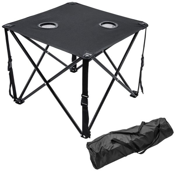 Spetebo Campingtisch Ultraleichter Camping Klapptisch (schwarz, 1-St, 48x48 cm), Outdoor Tisch mit zwei integrierten Getränkehaltern
