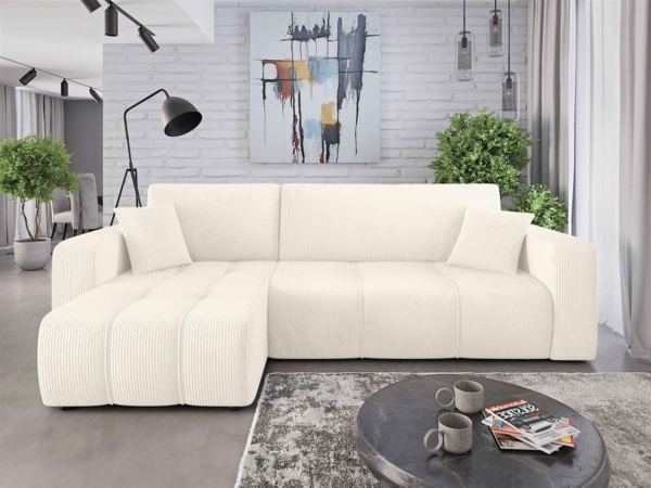 Ecksofa mit Schlaffunktion Sofa DAGNY in Stoff Poso Creme Ottomane Links