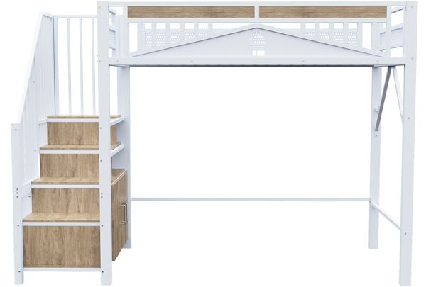 Merax Hochbett 90 x 200 cm, Kinderbett, Einzelbett, Einzigartiges Sicherheitsgehäuse mit Fenster, Sicherheitsleiter mit Spind, Weiß Bild 8