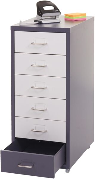 Rollcontainer Boston T851, Schubladenschrank Stahlschrank, 69x28x41cm 6 Schubladen ~ dunkelgrau weiß-dunkelgrau