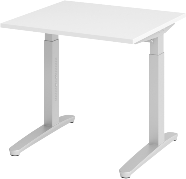 bümö manuell höhenverstellbarer Schreibtisch 80x80 in weiß, Gestell in silber - PC Tisch höhenverstellbar & klein, höhenverstellbarer Tisch Büro, kleiner Computertisch verstellbar, X08-W-SS
