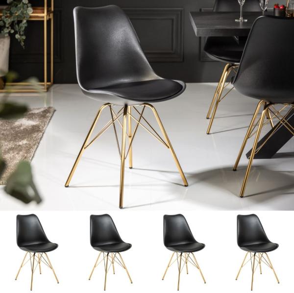 4er Set Design-Klassiker Stuhl NORWAY schwarz-gold Retro