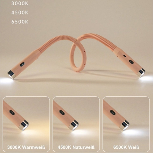 Jibenhome LED Leselampe Hals Klemmleuchten, 3 Helligkeitsstufen Buchlampe USB-Aufladung, 3 Farben mit Silikonarme Bild 2