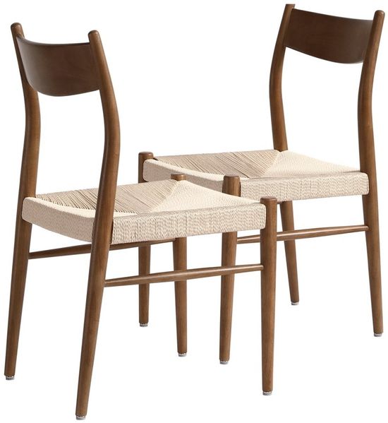 LIM HOME Esszimmerstuhl 2er Set - sw028 (Set, 2 St), Massivholzgestell, Lederpapier-Kordelgeflecht
