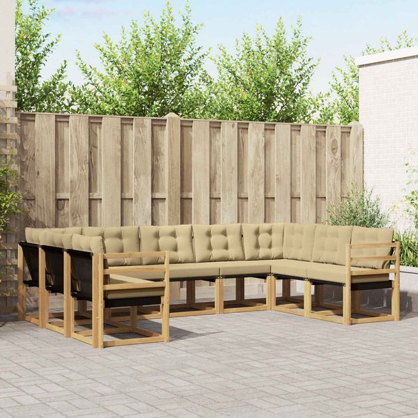 vidaXL Outdoor-Sofagarnitur mit Kissen 9 pcs Weiß und Beige 3389851