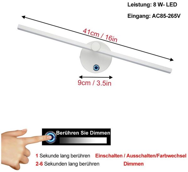 VIVIHEYDAY LED Wandleuchte Spiegel-Leuchte, 350° Drehbare, Dimmbar, für Schlafzimmer Wohnzimmer Badezimmer