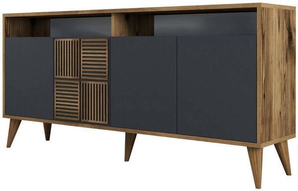 Dmora Kommode Garigliano, Wohnzimmerbuffet, Wohnzimmer-Sideboard, Moderne Küchen-Speisekammer, 160x35h79 cm, Walnuss und Anthrazit