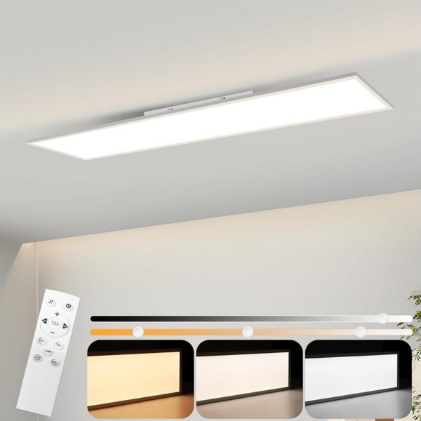 ZMH LED Deckenleuchte Wohnzimmer Schwarz/Weiß Deckenpanel Dimmbar mit Fernbedienung Büro, Augenschutz, LED fest integriert, 3000-6500K, 100x30 CM Modern Deckenlampe 24W Küchenlampe Küche