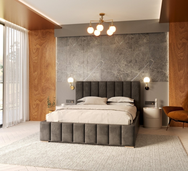 thematys Polsterbett Bett Stauraumbett Velours 90x200, 120x200, 140x200, 160x200, 180x200cm (MADE IN EU - mit hochwertigem Velours Bezug, Bettrahmen, Bett, Optional mit Matratze bestellbar, mit großen gepolsterten Kopfteil, mit Bettkasten zum aufklappe...