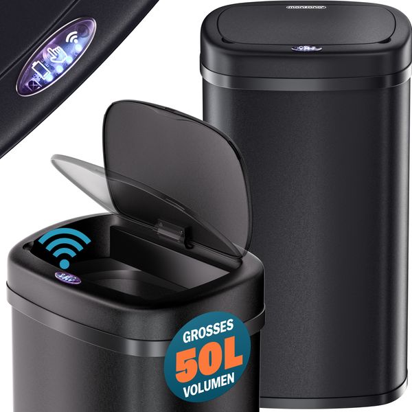 MONZANA® Mülleimer mit Sensor Küche 50L Schwarz