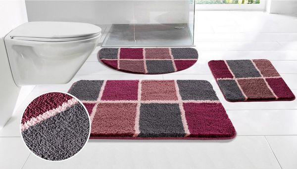 OTTO home Badematte Anna mit Kachelmuster, Badvorleger, Badezimmer Teppich, Duschvorleger, Höhe 20 mm, rutschhemmend beschichtet, strapazierfähig, Polyester, rechteckig, Badteppich, Hoch-Tief Effekt, Modern, Weich