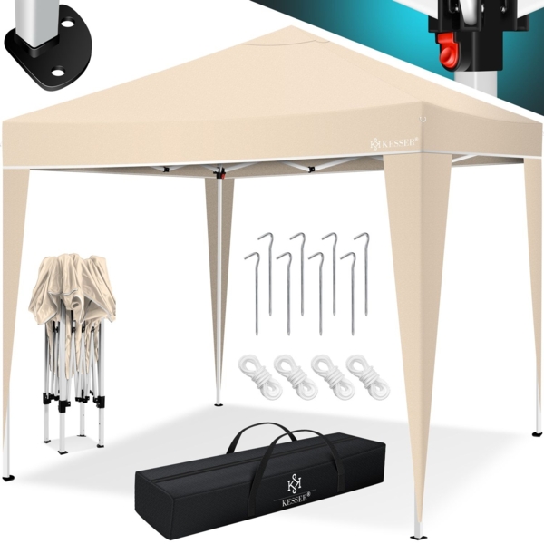 KESSER® Faltpavillon mit Tasche, ohne Beleuchtung, wasserdicht und UV-Schutz 50+, Metall / Polyester beige, 300x300 cm