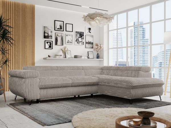MKS MÖBEL Ecksofa PETER L, Set, Ecksofa L-form, HR35-Schaum, Wellenfederkern, Bettfunktion, Einstellbare Kopfstützen, Bettkasten