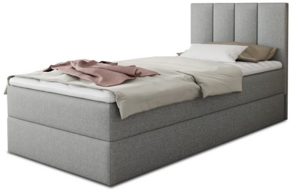 Boxspringbett Star Mini mit Bettkasten, Bonell-Matratze und Topper - Einzelbett mit Matratzentopper, Polsterbett, Bett, Schlafzimmer, Jugendzimmer (Grau (Inari 91), 80 x 200 cm) Bild 4