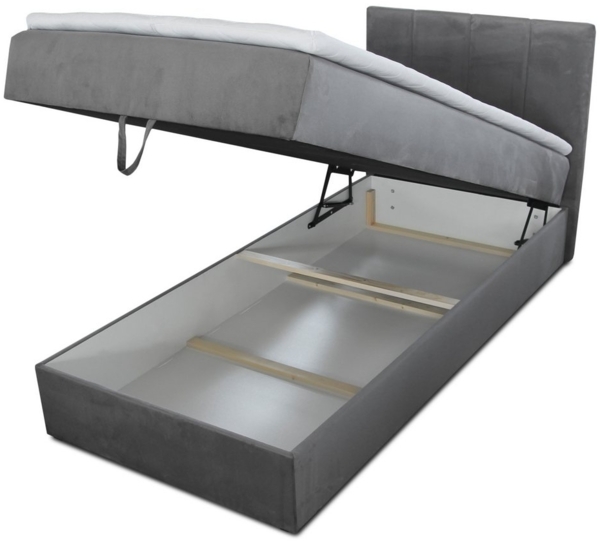 Boxspringbett Star Mini mit Bettkasten, Bonell-Matratze und Topper - Einzelbett mit Matratzentopper, Polsterbett, Bett, Schlafzimmer, Jugendzimmer (Grau (Inari 91), 80 x 200 cm) Bild 2