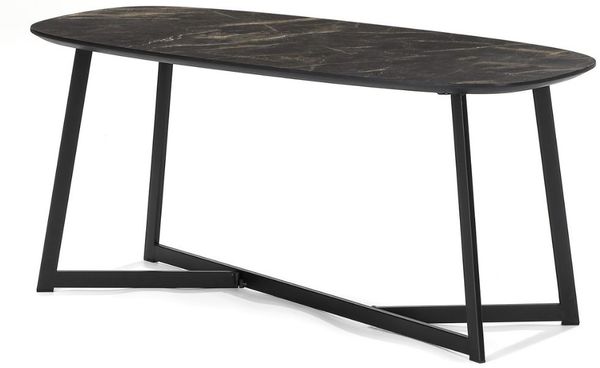 Design Couchtisch TURIN 90cm dunkle Marmor-Optik schwarzes Metallgestell