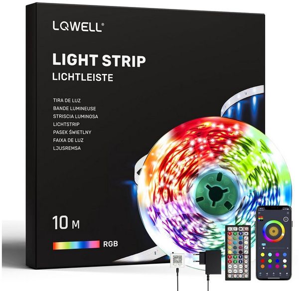 LQWELL LED-Streifen 10-30m LED Strip Licht-Band Leiste RGB einstellbar Fernbedienung App, 240-flammig, 10m Licht-Streifen 240 LEDs 36W Fernbedienung Wohnzimmer Party