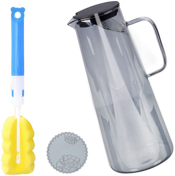 ElitVita Karaffe 1,8L Wasserkaraffe Eistee Krug, Hitzebeständig Glas, -30°C~150°C, (1-tlg), mit Griff und Deckel, für Fruchtsäfte Teegetränke Milch Kaffee Wein