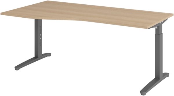 bümö Schreibtisch höhenverstellbar 180x100 cm in Eiche, Metallgestell in graphit - Bürotisch groß, höhenverstellbarer Büroschreibtisch, Computertisch & PC Tisch Büro, X18-E-GG