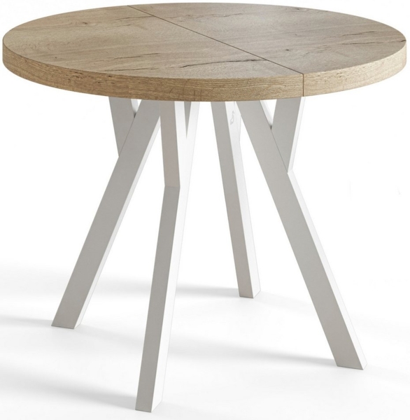 Alpi-Möbel Esstisch Wohnzimmertisch - Ausziehbarer runder Tisch 80-120 cm - Halifax Eiche, Ausziehbar, 2 x Einsatz 50 cm