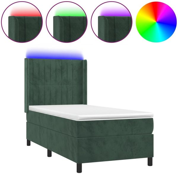 vidaXL Boxspringbett mit Matratze & LED Dunkelgrün 90x200 cm Samt 3139664