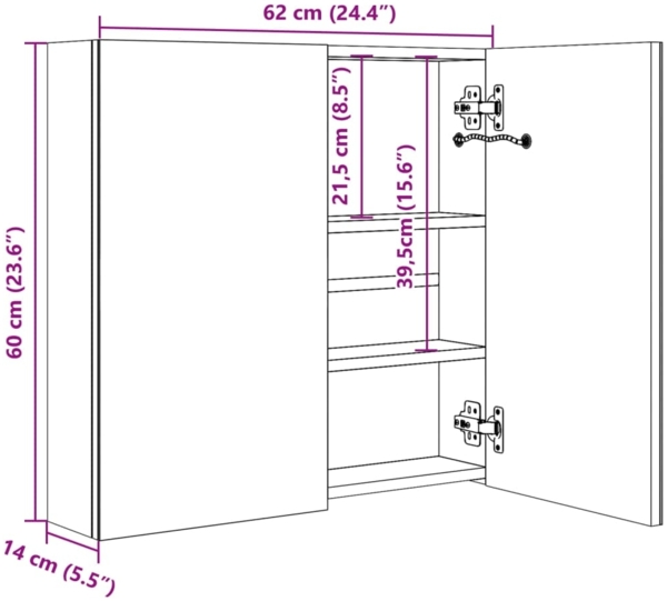 vidaXL LED-Bad-Spiegelschrank Glänzendes Schwarz 62 x 14 x 60 cm Bild 7