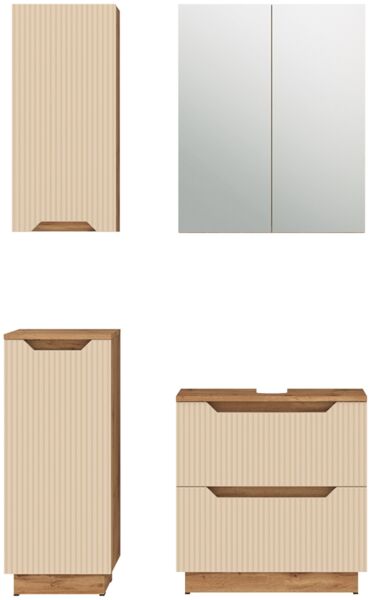 Badmöbel-Set Lotta Eiche/Kaschmir gestreift 4 Teile Vicco