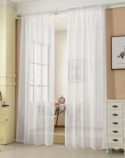 Woltu Gardine (2 St), Kräuselband, halbtransparent, 2er-Set mit Kräuselband Leinen Optik