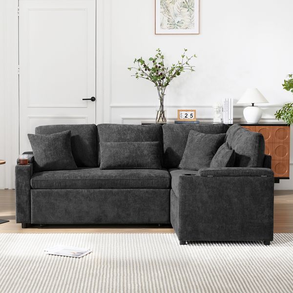 Ecksofa mit Schlaffunktion, Sitzfläche 206,5x141x86 cm, Dunkelgrau, Chenille, Stauraum