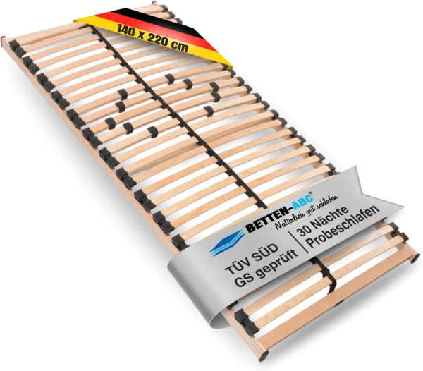 Max NV MZV – Lattenrost zur Selbstmontage mit 28 Leisten, durchgehender Holm, TÜV SÜD GS, Größe: 140x220