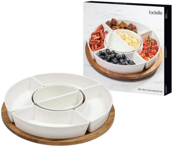 Ladelle Servierschale Alto Serve & Share weiß Drehteller 41cm, Porzellan / Eisen, (Serviersets)