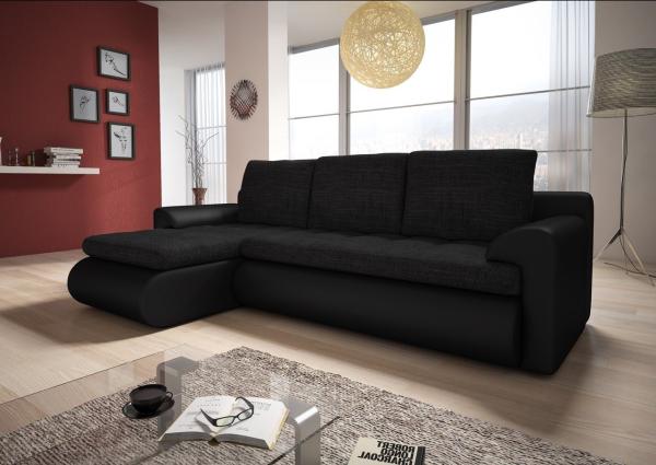 Ecksofa Santi - Polsterecke L-Form, Schlafsofa mit Bettkasten, Sofa mit Schlaffunktion, Couch (Schwarz + Schwarz (Madryt 1100 + Berlin 02), Ecksofa Links)