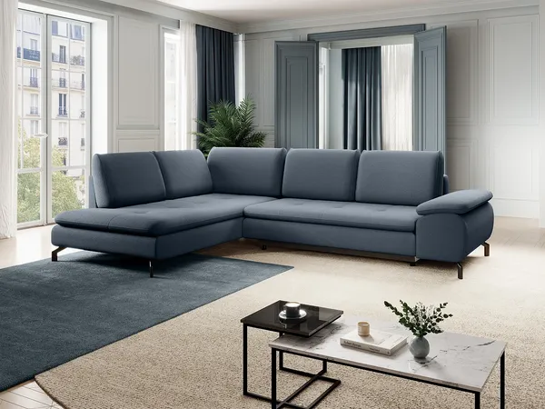 Vente-unique - ARCHIBALD Sofa Stoff Blau - B 206 cm x H 82 cm x L 271 cm