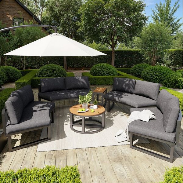 Flieks Gartenlounge-Set, (1-tlg), 8-Sitzer Halbkreisförmiges Gartenmöbel-Set Sitzgruppe mit 3 Couchtisch