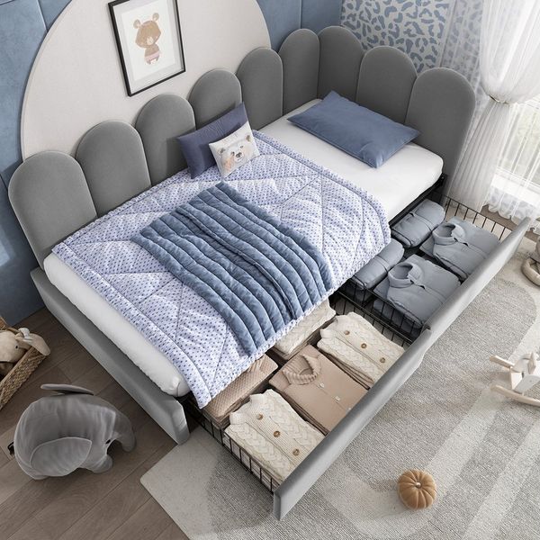 Flieks Polsterbett (1-tlg), Einzelbett Daybett Tagesbett Schlafsofa mit 2 Schubladen Samt 90x200cm