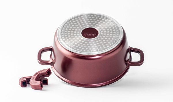 Kochtopf Aluguss Glasdeckel Ø20cm Induktion Marmorbeschichtung Suppentopf Pfanne Burgundy Bild 2