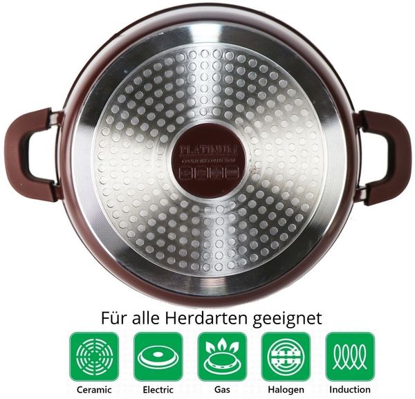 Kochtopf Aluguss Glasdeckel Ø20cm Induktion Marmorbeschichtung Suppentopf Pfanne Burgundy Bild 3