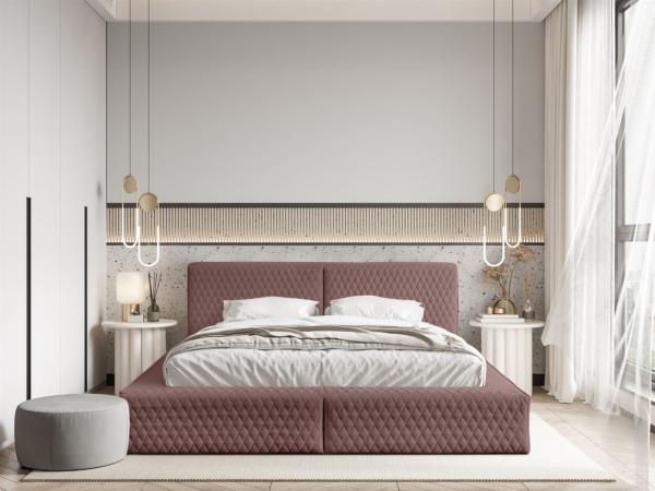 Polsterbett Doppelbett JORDAN 160x200cm in Stoff Boston Rosa