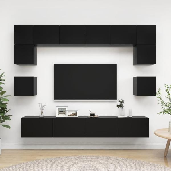 8-tlg. TV-Schrank-Set Schwarz Spanplatte [3078797]