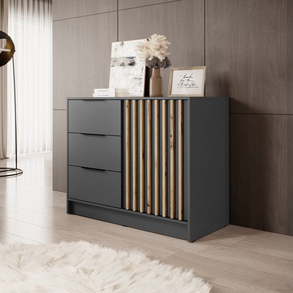 Masseno Kommode NELIANA 105 cm Sideboard mit 3 Schubladen und 1 Türen grau