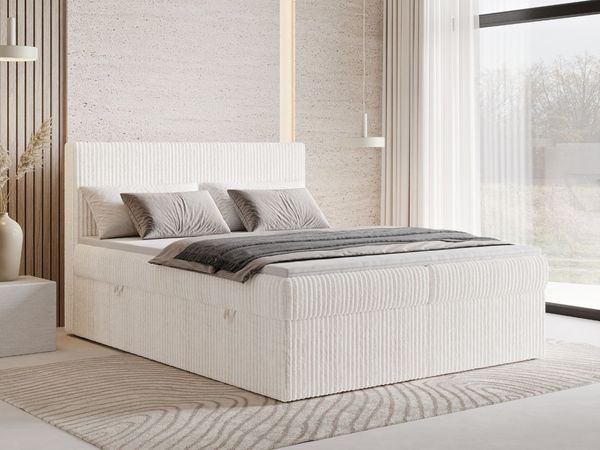 GRAINGOLD Brisa Boxspringbett 180x200, Boxspringbett mit zwei Bettkästen, Kopfteil, Cord-Stoff, Creme